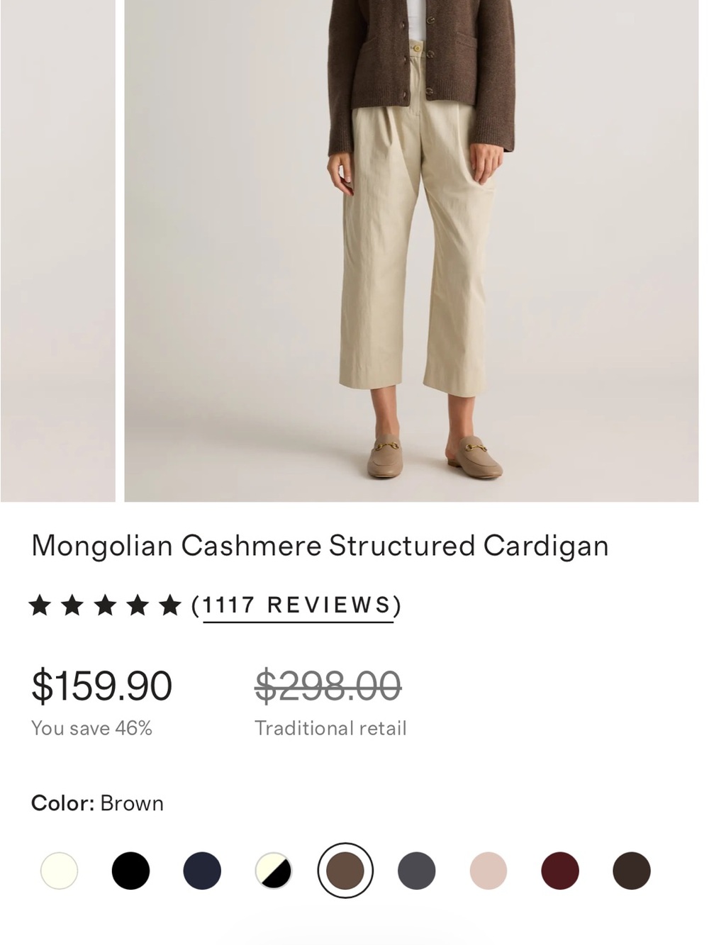 NWT Quince Mongolian Cashmere Structured Cardigan in Brown - Picture 6 of 6